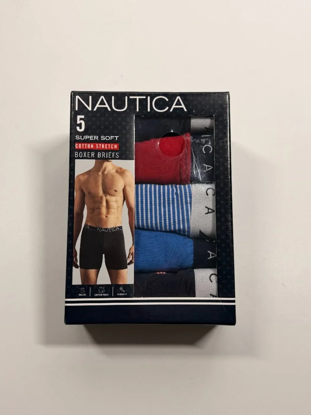 NWT Nautica Cotton Stretch Boxer Briefs - 5 Pack - Varied Colors and Prints